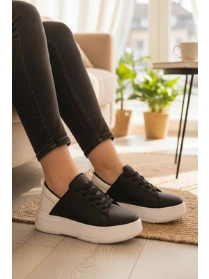 Ayakmod Termo Dv-03 Z Siyah Beyaz Bağcıklı Kadın Spor Ayakkabı