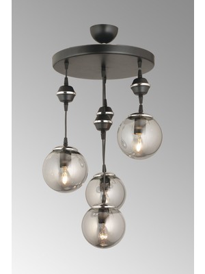 Normadia Şık Siyah Füme Camlı 4'lü Sarkıt Tepsi Lüks Avize Seti