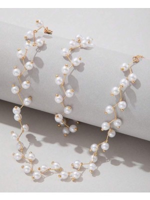 Shiklik Zarif 2'li Incili Kadın Takı Seti Küpe, Kolye