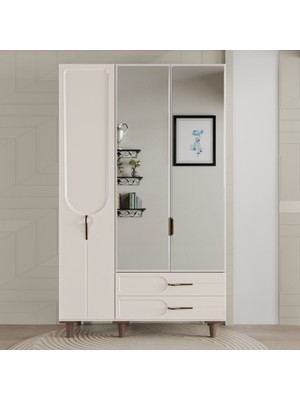 Flances Asya Ayaklı Tasarım Aynalı 3 Kapak Mdf Gardırop