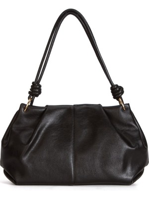 Adelina Bags Kadın Siyah Büzgü Detaylı El Kol ve Omuz Çantası