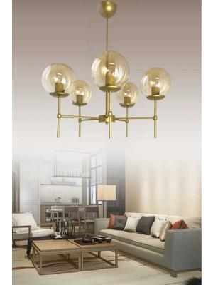 Normadia Modern Bal Camlı 5'li Eskitme Boyalı Avize, Şık ve Zarif Aydınlatma