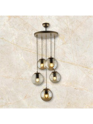 Normadia Rustik 5'li Bal Cam Avize, Eskitme Boya, Şık ve Modern Aydınlatma