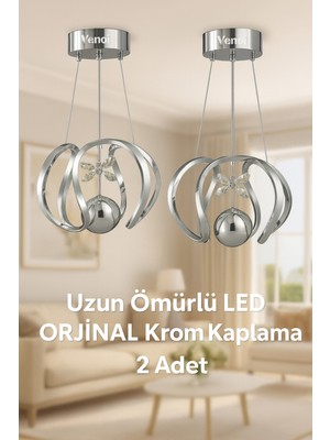 Normadia 2’li Renkli Damla Krom Kaplama LED Avize, Şık ve Modern Aydınlatma