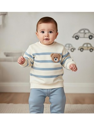 Nikuby Baby Ayıcık Detaylı Çizgili Erkek Bebek 2’li Takım”