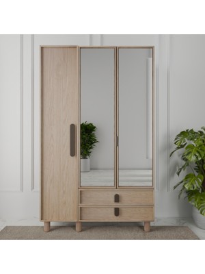 Flances Newton Ayaklı Tasarım Aynalı 3 Kapak Mdf Gardırop