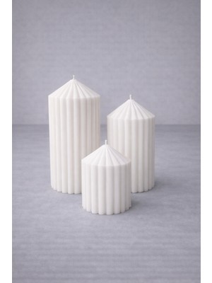 Lumus Candle Vanilya Kokulu 3’lü Çizgili Silindir Dekoratif Mum Set