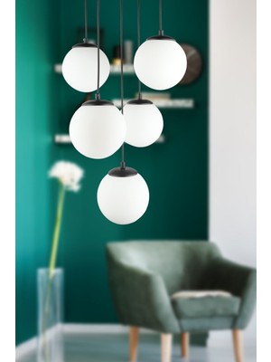 Normadia Şık Siyah Beyaz Camlı 5'li Avize Seti, Modern ve Zarif Tasarım