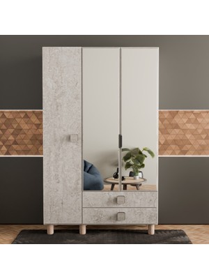 Flances Konçerto Ayaklı Tasarım Aynalı 3 Kapak Mdf Gardırop