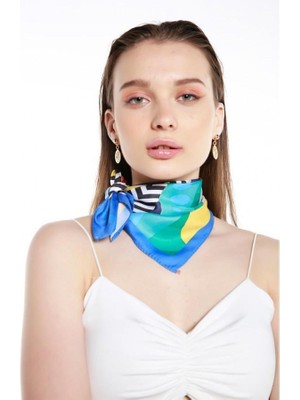 Marsel Mavi Mix Desenli Saten Bandana Fular