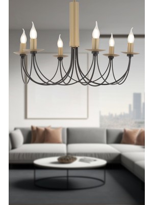 Normadia Şık Siyah Eskitme Yuvarlak Oturma Odası Salon Avizesi (6'lı)