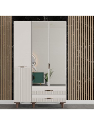 Flances Defne Ayaklı Tasarım Aynalı 3 Kapak Mdf Gardırop