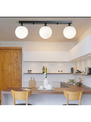 Normadia Retro Üçlü Plafonyer Avize, Camlı Sırala E27 Duylu, Şık ve Modern Tasarım