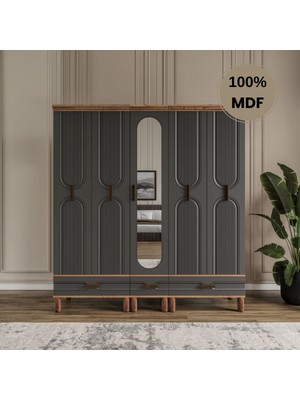 Flances Laçin 5 Kapaklı Çekmeceli Mdf Gardırop