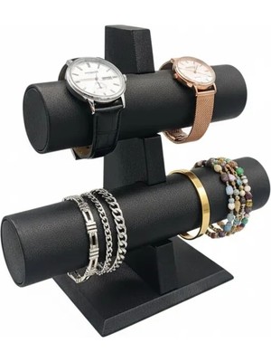 Megass Dekor Imera Deri Kumaş Siyah Renk Boy 20 cm En 24 cm 2'li T Model Bilezik Sergileme