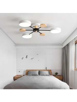 Normadia Modern Ahşap Detaylı Beyaz LED Avize, 3'lü, Şık ve Işıltılı Tasarım