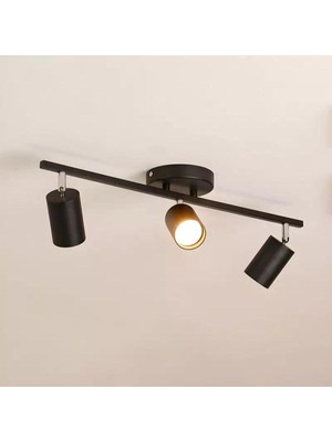 Normadia Retro Metal Siyah 3'lü Hareketli LED Spot Avize Günışığı Ampullü