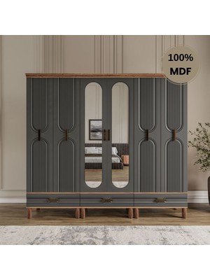 Flances 6 Kapaklı Çekmeceli Mdf Gardırop