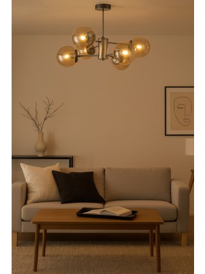 Normadia Modern Gri Bal Camlı 6'lı Sarkıt Avize, Şık ve Şık Tasarım