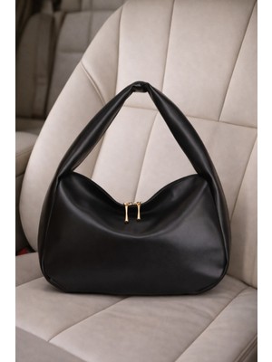 Adelina Bags Kadın Siyah Salaş Yumuşak Dokulu Hobo Günlük Kol ve Omuz Çantası