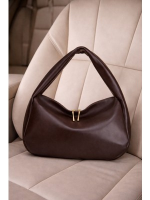 Adelina Bags Kadın Salaş Yumuşak Dokulu Acı Kahverengi Hobo Günlük Kol ve Omuz Çantası