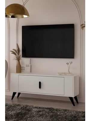 Cantek Dizayn TV1373CT Retro-64 Tv Sehpası Beyaz-Siyah