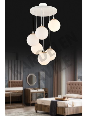 Normadia Beyaz 6'lı Sarkıt Tepsi, Top Glop Camlı Lüks Avize Seti