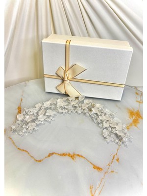 Gold Moda Yarı Saydam Yapraklı Kristal Detaylı Gelin Saç Aksesuarı