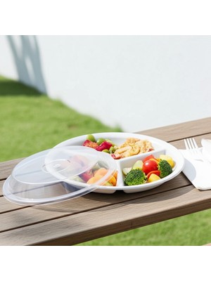Külsan 117.PW - Tabldot 3'lü Beyaz 3 Bölmeli Yuvarlak Tabak Seti 24 Cm, Thermoset Melamin