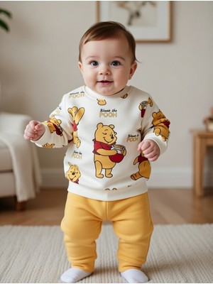 Nikuby Ayı Figürlü Bebek Takımı Pamuklu Baskılı Uzun Kollu Unisex 2’li Alt Üst Takım