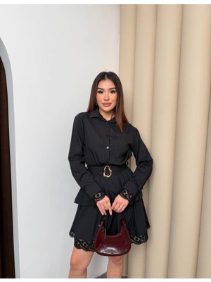 Asmil Gömlek Yaka Dantel Detay Elbise