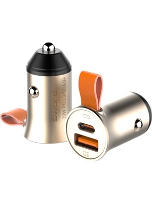 Sword Araç Şarjı SW-CQ9050 Qc 30W USB +Type C Çıkışlı Premium