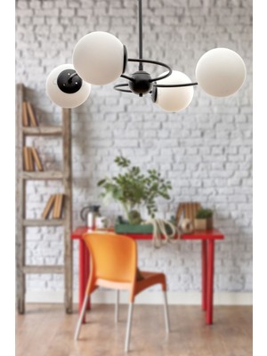 Normadia Şık 4'lü Siyah-Beyaz Camlı Dönence Avize, Modern ve Elegant Tasarım