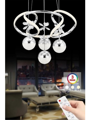 Normadia Modern Ledli 3'lü Krom Kaplamalı Çok Renkli Dron Sarkıt Avize