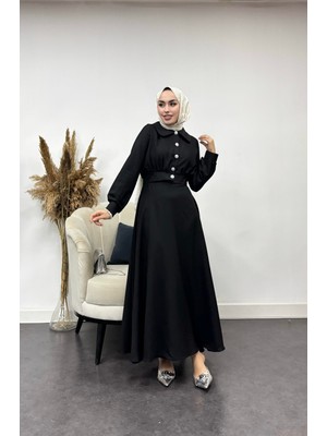 Tesettür Diyarı Nadide Sofya Keten Etekli Takım-Siyah