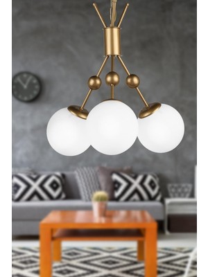 Normadia Delf 3'lü Avize, Eskitme Beyaz Cam, Şık ve Modern Tasarım