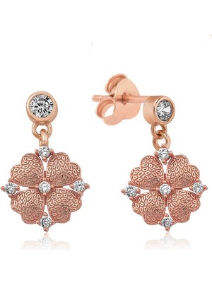 Aya Diamond Gümüş Kalp Yapraklı Çiçek Küpe