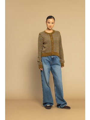 Nisan Triko Çizgili Triko Hırka