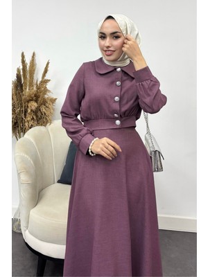 Tesettür Diyarı Nadide Sofya Keten Etekli Takım-Lila