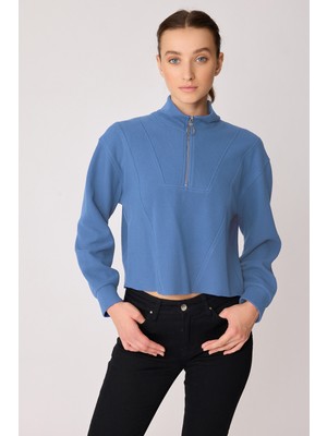 Vitrin Dik Yaka Fermuarlı Örme Sweatshirt