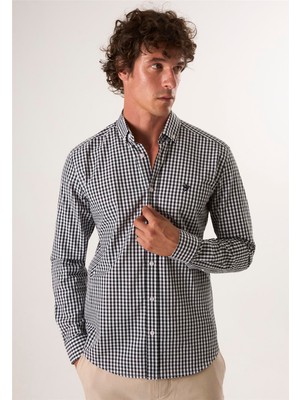 Felix Hardy Erkek Kareli Uzun Kollu Gömlek - Siyah