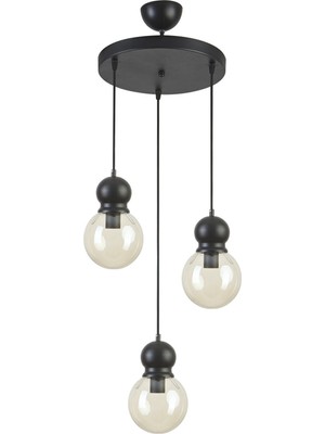 Normadia Modern Siyah Bal Camlı 3'lü Avize, Cafe ve Mutfak Için Şık Aydınlatma