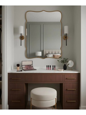 Faw Decor Premium Şık Asimetrik Ahşap Çerçeveli Ayna Ev Dekoru Estetik Duvar Aynası Banyo Aynası