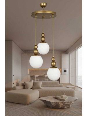 Normadia Modern 3’lü Eskitme Boyalı Sarkıt Avize, Beyaz Camlı, Şık Tasarım