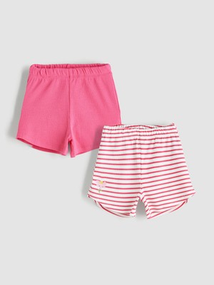 Lc Waikiki Yeni Sezon Beli Lastikli Çizgili Kız Çocuk Şort 2'li