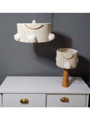 Normadia Ekru Makrome Avize Çocuk ve Bebek Odası Için Şık Abajur Set