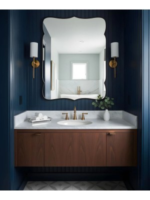 Faw Decor Premium Şık Asimetrik Ahşap Çerçeveli Ayna Ev Dekoru Estetik Duvar Aynası Banyo Aynası