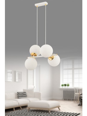 Normadia Modern 4'lü Beyaz Krom Glob Camlı Sarkıt Avize, Oturma Odası Için