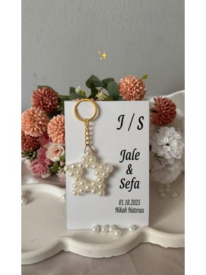 Bianı Tasarım - Incili Yıldız Anahtarlık Nişan, Söz, Kına, Nikah Hediyelik 15 Adet
