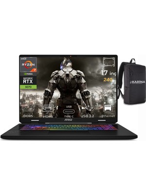 MSI Msı Crosshair A17 Hx Ryzen 7 8840HX D8WGKG-038XTR-K06 96GB 2tb RTX5070 8gb Freedos 17" Wqxga Gaming Laptop & D8WGKG038XTRK06